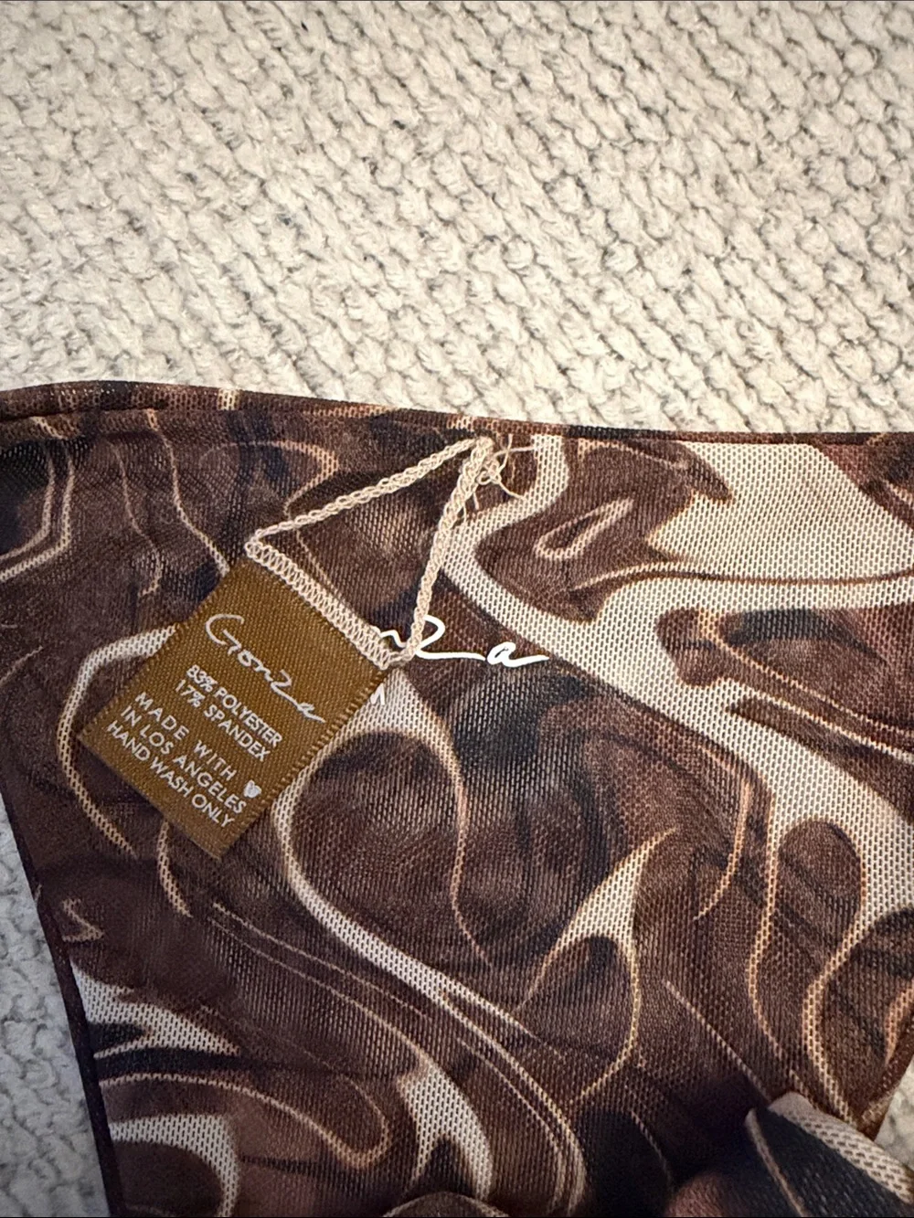 Gonza Brown Marble Print Halter Bikini Top & Tie-Side Bottoms - Picture 3 of 6